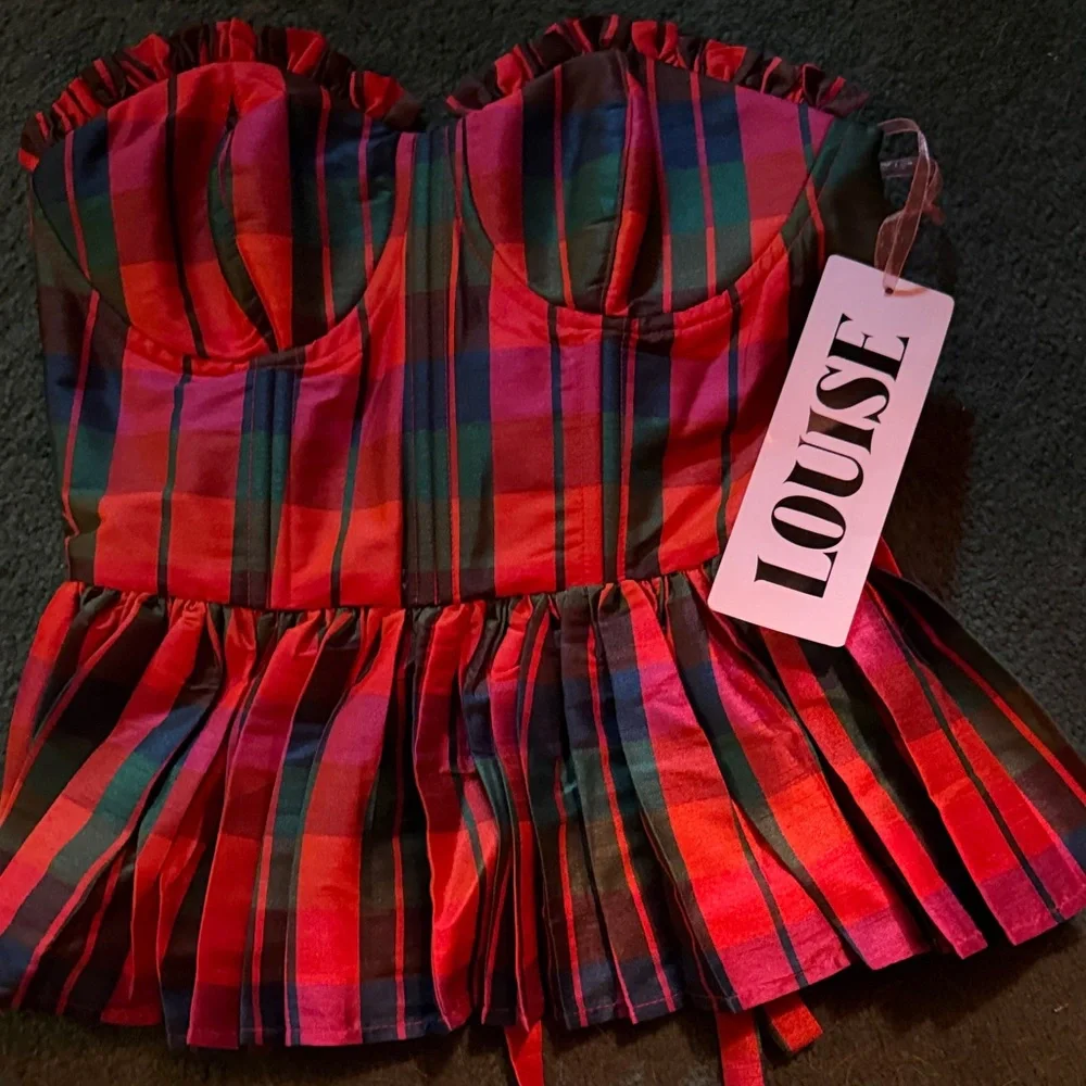 Plaid Bustier Top in Red and Green - Picture 2 of 4